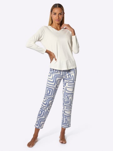 creation L Schlafanzug in champagner-rauchblau-bedruckt