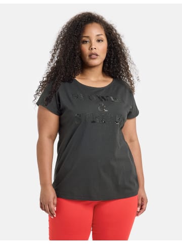 SAMOON T-Shirt Kurzarm Rundhals in Black gemustert