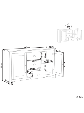 Beliani Sideboard LANSIN in Braun - (W) 140 x (H) 80 x (L) 40 cm