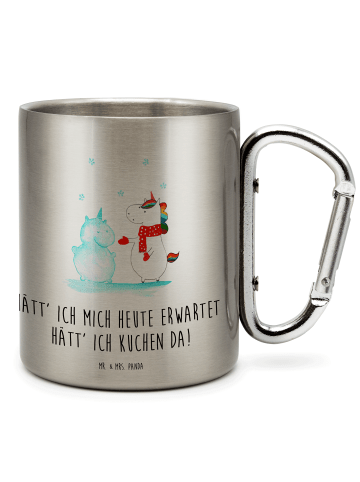 Mr. & Mrs. Panda Thermo Kaffeebecher Einhorn Schneemann mit Spruch in Silber
