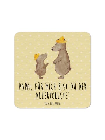 Mr. & Mrs. Panda Bierdeckel Bären mit Hut mit Spruch in Gelb Pastell