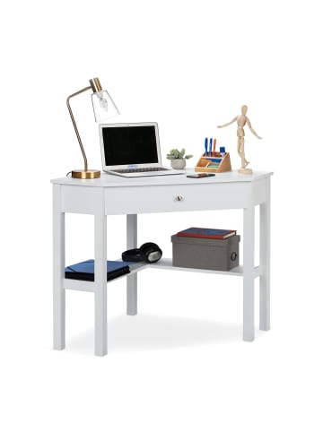 relaxdays Eckschreibtisch in Weiß - (B)107 x (H)76 x (T)72 cm