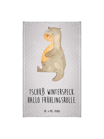 Mr. & Mrs. Panda Gästehandtuch Otter Bauch mit Spruch in Grau Pastell