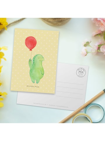 Mr. & Mrs. Panda Grußkarte Schildkröte Luftballon ohne Spruch in Gelb Pastell