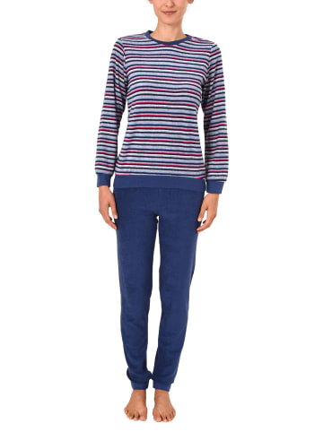 NORMANN Frottee Pyjama lang Schlafanzug Bündchen - 41847 in blau