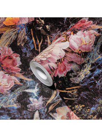 A.S. Création Tapete Midnight Garden in Dunkelblau-Rosé