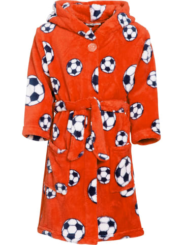 Playshoes Fleece-Bademantel Fußball in Orange