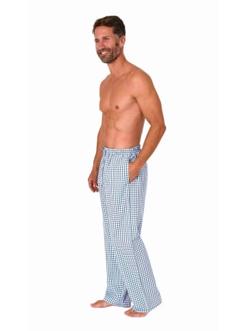 NORMANN Schlafanzug Pyjama Hose lang kariert Baumwolle - 79831 in blau