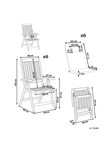Beliani 12er-Set Gartenstuhl JAVA PREMIUM in Braun/Blau