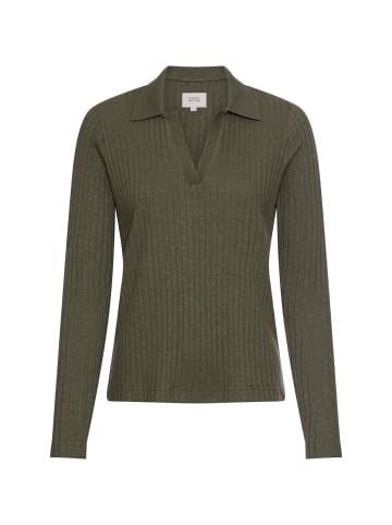 Camel Active Jersey-Shirt mit geripptem Kragen in Dunkelgrün