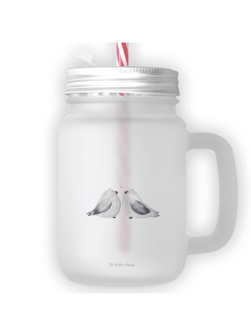 Mr. & Mrs. Panda Trinkglas Mason Jar Turteltauben Liebe ohne Spruch in Transparent