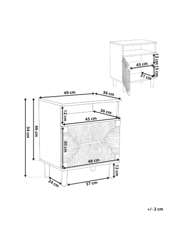 Beliani Nachttisch BONDI in Braun - (W) 49 x (H) 54 x (L) 36 cm
