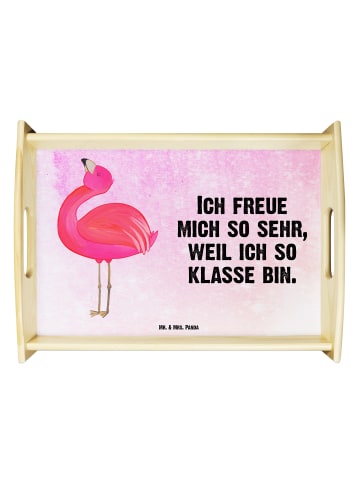 Mr. & Mrs. Panda Holztablett Flamingo Stolz mit Spruch in Aquarell Pink