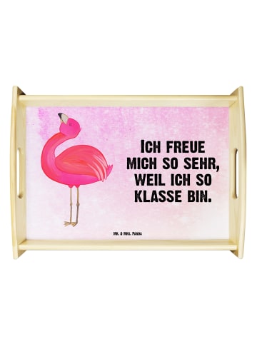 Mr. & Mrs. Panda Serviertablett Flamingo Stolz mit Spruch in Aquarell Pink