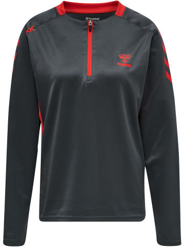 Hummel Hummel Zip Kapuzenpullover Hmlaction Multisport Damen Atmungsaktiv in EBONY/FLAME SCARLET