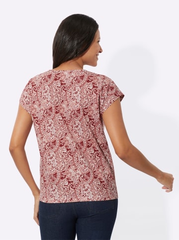 Sieh an! Rundhals-Shirt in ecru-dunkelrot-bedruckt