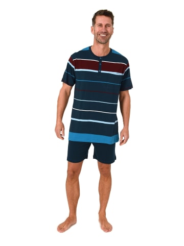 NORMANN Kurzarm Schlafanzug Shorty Pyjama Streifen in marine