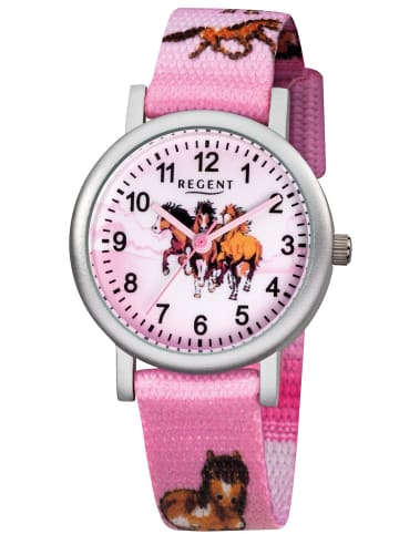 Regent Kinder-Armbanduhr für Mädchen Pferde Rosa Ø 30 mm Pink / Silber