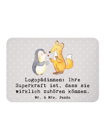 Mr. & Mrs. Panda Kühlschrankmagnet Logopädin Superkraft mit Spruch in Grau Pastell