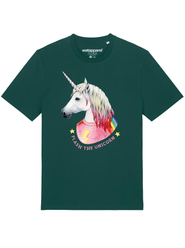 wat? Apparel T-Shirt Flash, the unicorn in Dunkelgrün