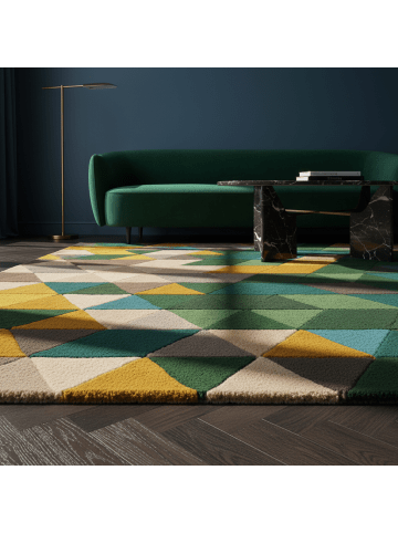 KADIMA DESIGN Luxus handgetufteter Wollteppich in Grün-Multi