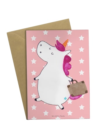 Mr. & Mrs. Panda Klappkarte Einhorn Koffer ohne Spruch in Rot Pastell