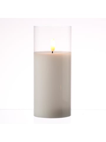 MARELIDA LED Kerze im Glas Windlicht flackernd D: 7,5cm H: 17,5cm in weiß