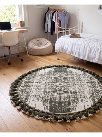 Beliani Kurzflor KAHTA in Grün/Weiß - (W) 120 x (H) 1 x (L) 120 cm