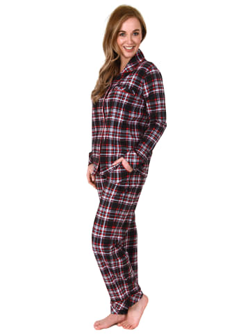 NORMANN Pyjama Karo zum durchknöpfen Single Jersey - 69314 in rot