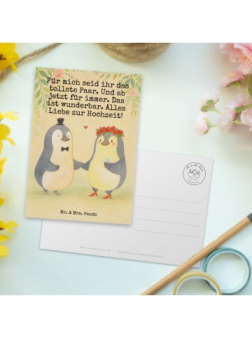 Mr. & Mrs. Panda Ansichtskarte Hochzeit Pinguin Design mit Spruch in Weiß