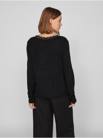 Vila Legerer Pullover mit Spitzen Design Grob Strick Sweater VILOU in Schwarz