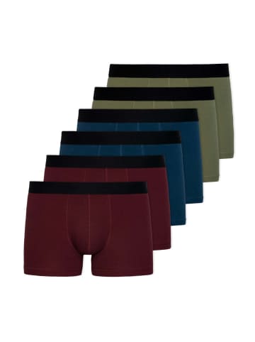 SNOCKS Boxershorts ohne Logo aus Bio-Baumwolle 6 Stück in Mix (Rot/Olive/Blau)