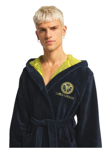Carlo Colucci Bademantel Como in Navy / Gelb