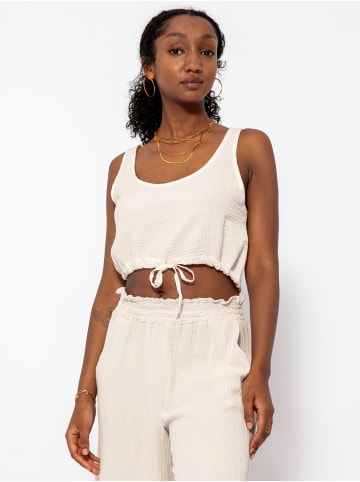 SASSYCLASSY Musselin Top mit Zugband in Hellbeige