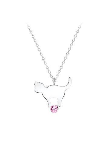 Alexander York Kette mit Anhänger KATZE mit Kristall light rose in 925 Sterling Silber, 2-tlg.