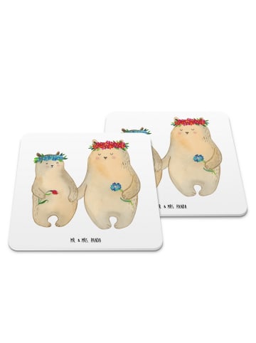 Mr. & Mrs. Panda Untersetzer Bären mit Blumenkranz ohne Spruch in Weiß