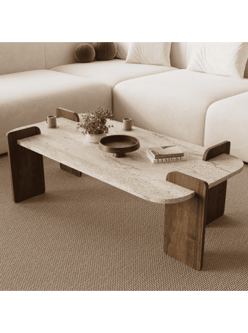 CALICOSY Couchtisch ELIA in Travertin - (W) 120 x (H) 35 x (L) 60 cm