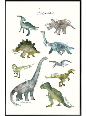 Juniqe Poster in Kunststoffrahmen "Dinosaurs" in Blau & Cremeweiß