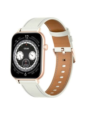 Colmi COLMI C28 Smartwatch in Gold mit weißem Lederarmband