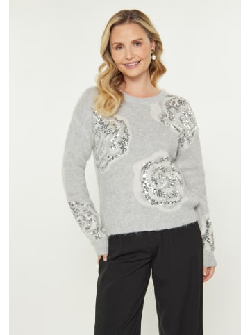 Usha Women Sweater in grey melange beige