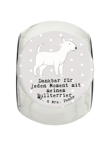 Mr. & Mrs. Panda Leckerli Glas Bullterrier Moment mit Spruch in Grau Pastell