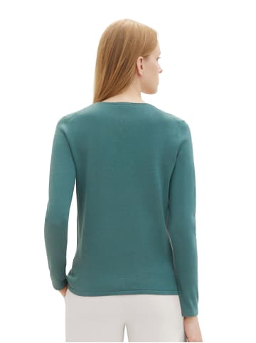 Tom Tailor Dünner Strickpullover Basic V-Ausschnitt Stretch Sweater in Grün-2