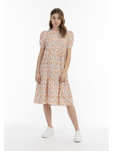myMo Damen Midi Kurzarmkleid in Creme Mehrfarbig