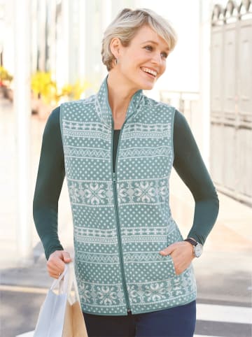 Sieh an! Fleeceweste in jade-ecru-gemustert