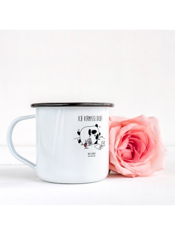Mr. & Mrs. Panda XL Emaille Tasse Panda Vermissen mit Spruch in Weiß