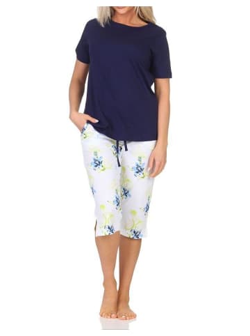 NORMANN Schlafanzug kurzarm Pyjama floraler Print Jersey - 85005 in marine