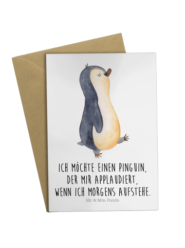 Mr. & Mrs. Panda Grußkarte Pinguin marschieren mit Spruch in Weiß