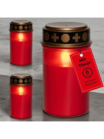 Novaliv Novaliv LED Grablichter mit Batterie und Timer 6/18 rot 3x Kerzen Frie in Rot