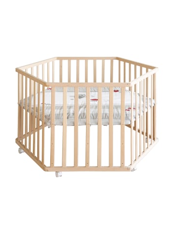 roba Laufgitter Adam & Eule 6-eckig Holz natur mit Schutzeinlage & Rollen