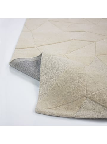 KADIMA DESIGN Wollteppich Kurzflor DEBEN Geometrisch Abstrakt Handgetuftet in Natur